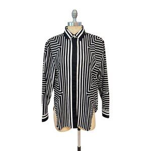 Hinson Wu Womens Black & White Geometric Striped Button-Up Shirt Medium